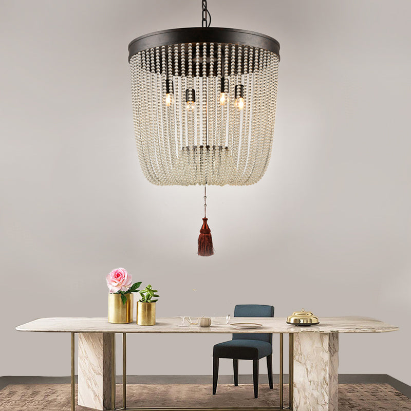 Tassel Crystal Hanging Chandelier Retro 4 Heads Black Ceiling Pendant Light for Restaurant Clearhalo 'Ceiling Lights' 'Chandeliers' Lighting' options 231213