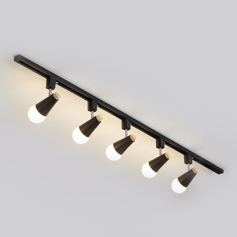 Nordic Conical Semi Flush Mounted Track Light Metal Living Room Ceiling Light Fixture 5 Black Clearhalo 'Ceiling Lights' 'Close To Ceiling Lights' 'Close to ceiling' 'Semi-flushmount' Lighting' 2312137