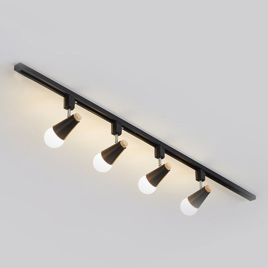 Nordic Conical Semi Flush Mounted Track Light Metal Living Room Ceiling Light Fixture 4 Black Clearhalo 'Ceiling Lights' 'Close To Ceiling Lights' 'Close to ceiling' 'Semi-flushmount' Lighting' 2312138