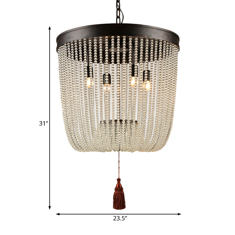 Tassel Crystal Hanging Chandelier Retro 4 Heads Black Ceiling Pendant Light for Restaurant Clearhalo 'Ceiling Lights' 'Chandeliers' Lighting' options 231216