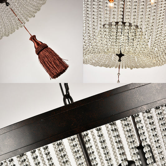 Tassel Crystal Hanging Chandelier Retro 4 Heads Black Ceiling Pendant Light for Restaurant Clearhalo 'Ceiling Lights' 'Chandeliers' Lighting' options 231217