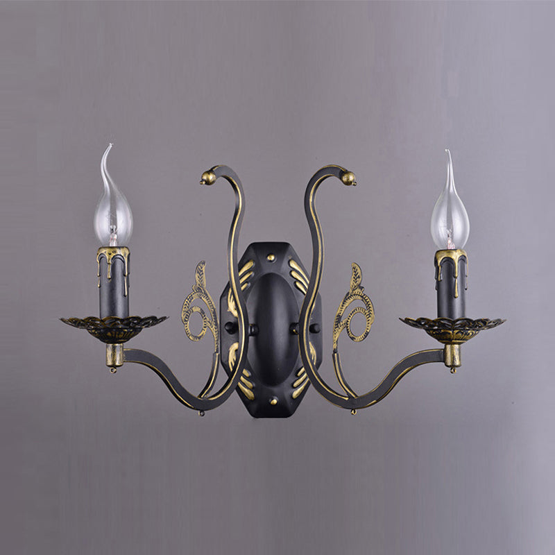 Candelabra Living Room Sconce Light Retro Metal 1/2-Light Black Wall Mounted Light Clearhalo 'Wall Lamps & Sconces' 'Wall Lights' Lighting' 231219