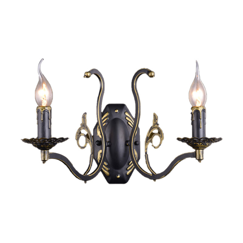 Candelabra Living Room Sconce Light Retro Metal 1/2-Light Black Wall Mounted Light Clearhalo 'Wall Lamps & Sconces' 'Wall Lights' Lighting' 231220