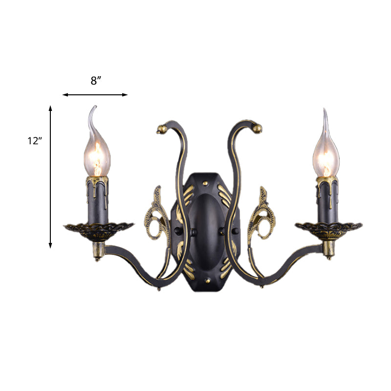 Candelabra Living Room Sconce Light Retro Metal 1/2-Light Black Wall Mounted Light Clearhalo 'Wall Lamps & Sconces' 'Wall Lights' Lighting' 231221