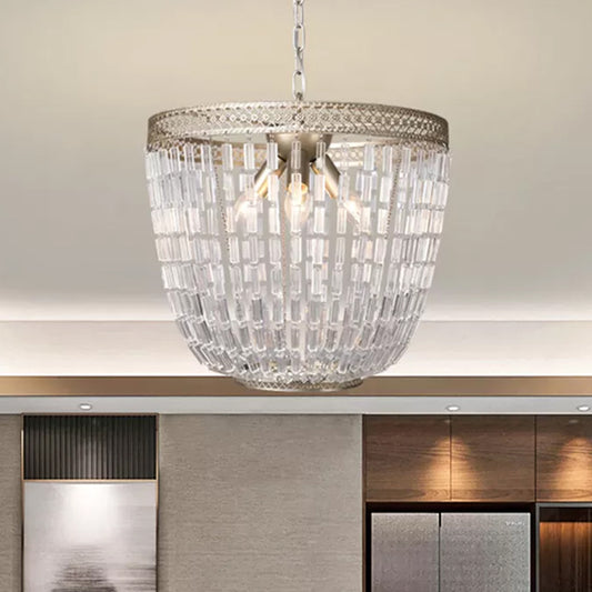 Dome Pendant Chandelier Traditional Crystal 3 Bulbs Aged Silver Hanging Ceiling Light Clearhalo 'Ceiling Lights' 'Chandeliers' Lighting' options 231225