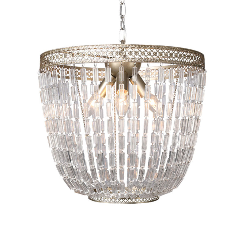 Dome Pendant Chandelier Traditional Crystal 3 Bulbs Aged Silver Hanging Ceiling Light Clearhalo 'Ceiling Lights' 'Chandeliers' Lighting' options 231226