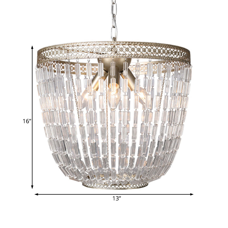 Dome Pendant Chandelier Traditional Crystal 3 Bulbs Aged Silver Hanging Ceiling Light Clearhalo 'Ceiling Lights' 'Chandeliers' Lighting' options 231227