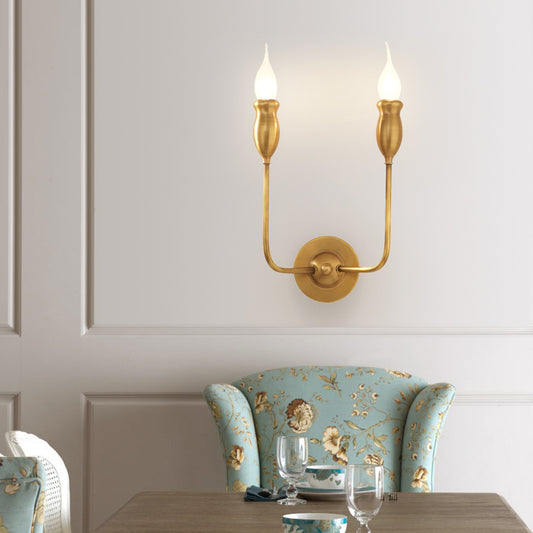 1/2-Head Metal Wall Lamp Vintage Style Brass Candle Dining Room Wall Sconce Lighting Clearhalo 'Wall Lamps & Sconces' 'Wall Lights' Lighting' 231238