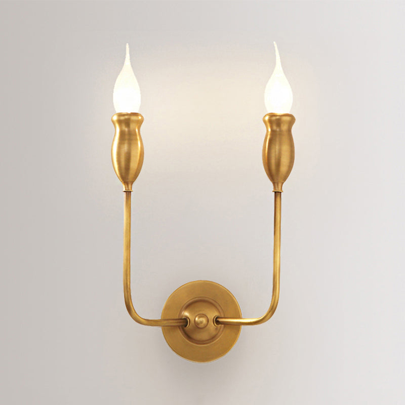 1/2-Head Metal Wall Lamp Vintage Style Brass Candle Dining Room Wall Sconce Lighting Clearhalo 'Wall Lamps & Sconces' 'Wall Lights' Lighting' 231239