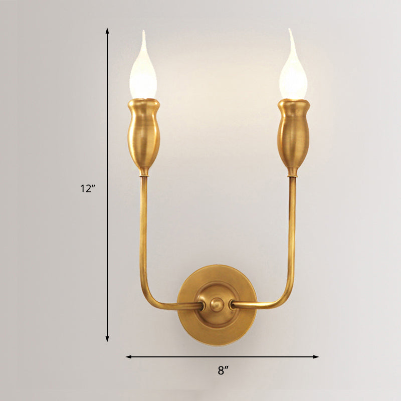 1/2-Head Metal Wall Lamp Vintage Style Brass Candle Dining Room Wall Sconce Lighting Clearhalo 'Wall Lamps & Sconces' 'Wall Lights' Lighting' 231240