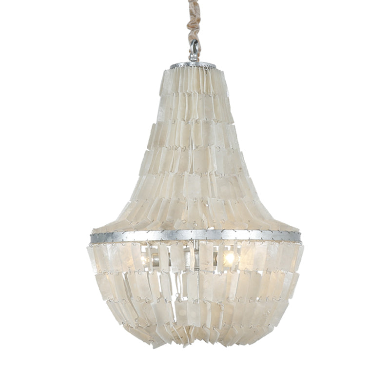 Modernism Gourd Empire Chandelier Shell 3 Heads Hanging Light Fixture in Beige for Bedroom Clearhalo 'Ceiling Lights' 'Chandeliers' Lighting' options 231247