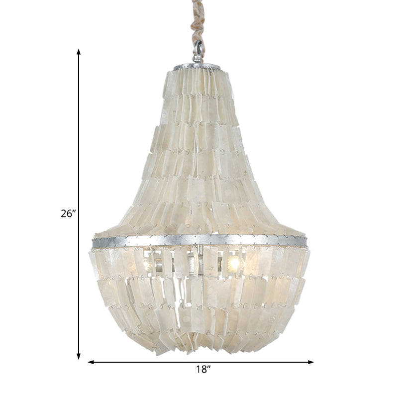 Modernism Gourd Empire Chandelier Shell 3 Heads Hanging Light Fixture in Beige for Bedroom Clearhalo 'Ceiling Lights' 'Chandeliers' Lighting' options 231248