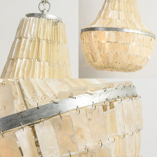 Modernism Gourd Empire Chandelier Shell 3 Heads Hanging Light Fixture in Beige for Bedroom Clearhalo 'Ceiling Lights' 'Chandeliers' Lighting' options 231249