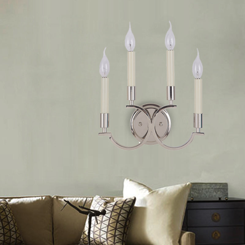 Chrome 4-Bulb Wall Lighting Antique Metal Candelabra Sconce Light Fixture for Living Room Clearhalo 'Wall Lamps & Sconces' 'Wall Lights' Lighting' 231251