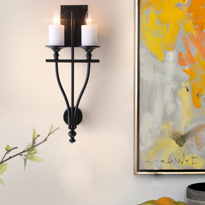 Candle Study Wall Light Sconce Vintage Style Metal 2-Light Yellow/White Wall Lamp with Marble Shade White Clearhalo 'Wall Lamps & Sconces' 'Wall Lights' Lighting' 231272