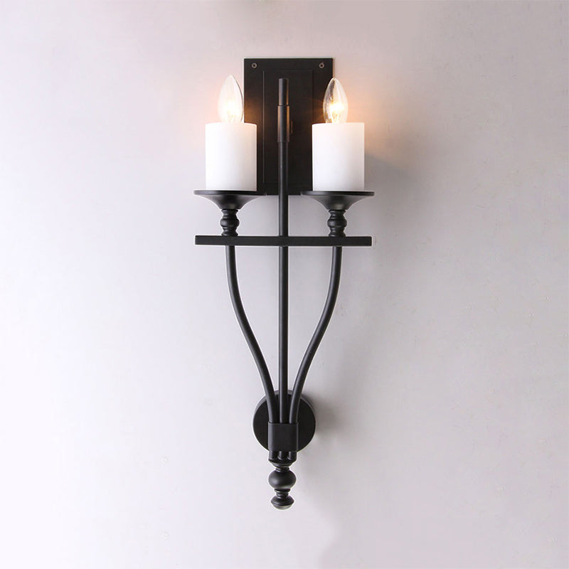 Candle Study Wall Light Sconce Vintage Style Metal 2-Light Yellow/White Wall Lamp with Marble Shade Clearhalo 'Wall Lamps & Sconces' 'Wall Lights' Lighting' 231273