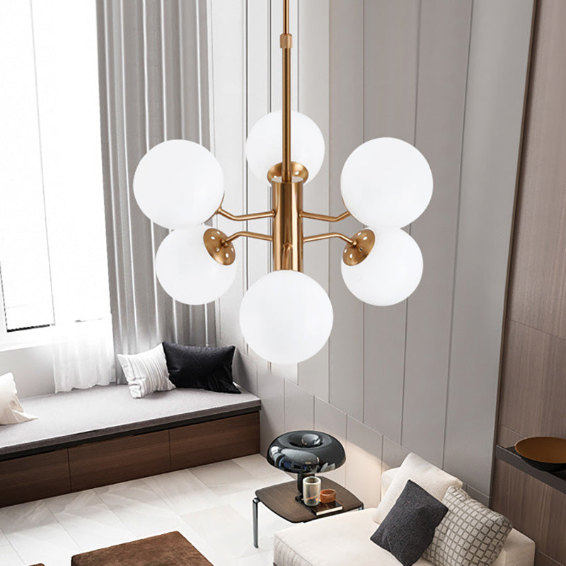 Gold Ball Pendant Chandelier Modernist Multi Lights White Glass Led Hanging Lamp with Sputnik Design Gold Clearhalo 'Ceiling Lights' 'Chandeliers' 'Glass shade' 'Glass' 'Modern Chandeliers' 'Modern' Lighting' 231285