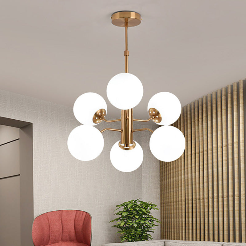 Gold Ball Pendant Chandelier Modernist Multi Lights White Glass Led Hanging Lamp with Sputnik Design Clearhalo 'Ceiling Lights' 'Chandeliers' 'Glass shade' 'Glass' 'Modern Chandeliers' 'Modern' Lighting' 231286