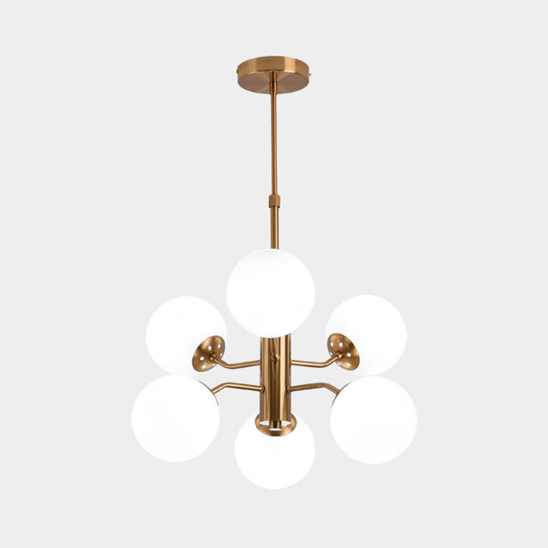 Gold Ball Pendant Chandelier Modernist Multi Lights White Glass Led Hanging Lamp with Sputnik Design Clearhalo 'Ceiling Lights' 'Chandeliers' 'Glass shade' 'Glass' 'Modern Chandeliers' 'Modern' Lighting' 231287