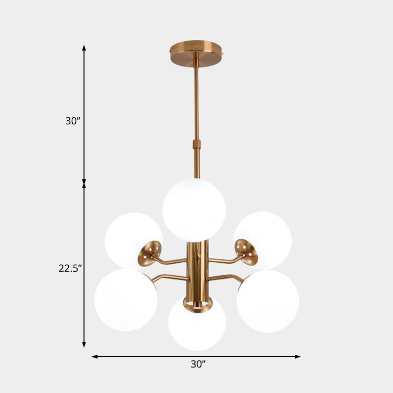 Gold Ball Pendant Chandelier Modernist Multi Lights White Glass Led Hanging Lamp with Sputnik Design Clearhalo 'Ceiling Lights' 'Chandeliers' 'Glass shade' 'Glass' 'Modern Chandeliers' 'Modern' Lighting' 231288