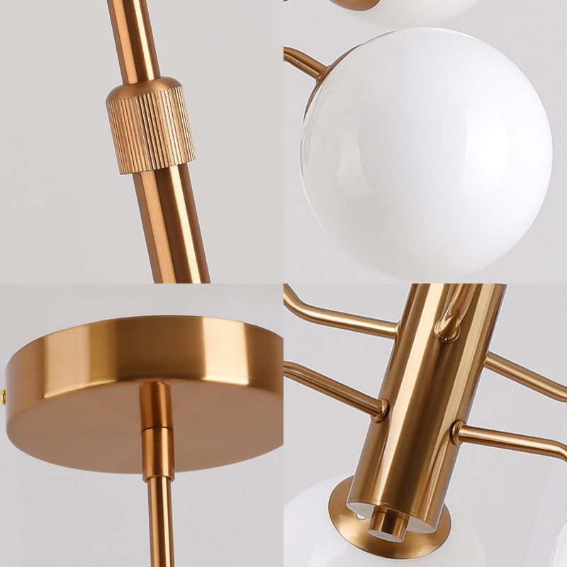 Gold Ball Pendant Chandelier Modernist Multi Lights White Glass Led Hanging Lamp with Sputnik Design Clearhalo 'Ceiling Lights' 'Chandeliers' 'Glass shade' 'Glass' 'Modern Chandeliers' 'Modern' Lighting' 231289