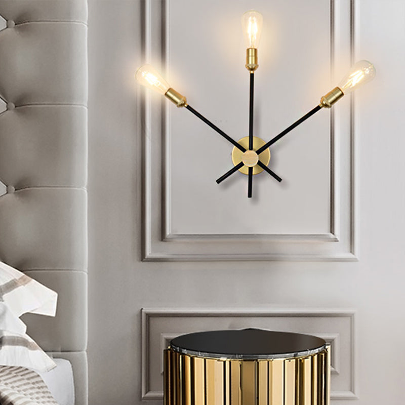 Black-Gold 2/3-Light Sconce Light Traditional Wrought Iron Exposed Bulb Wall Lamp for Bedroom 3.0 Black-Gold Clearhalo 'Wall Lamps & Sconces' 'Wall Lights' Lighting' 231304