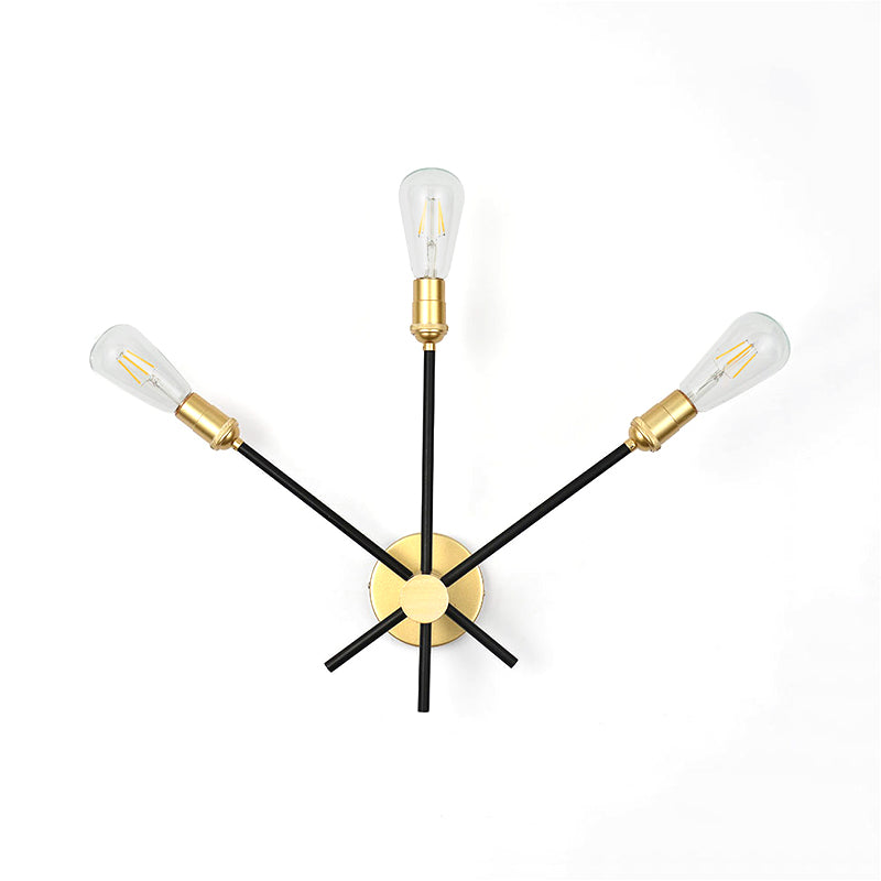 Black-Gold 2/3-Light Sconce Light Traditional Wrought Iron Exposed Bulb Wall Lamp for Bedroom Clearhalo 'Wall Lamps & Sconces' 'Wall Lights' Lighting' 231306