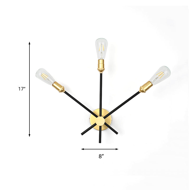 Black-Gold 2/3-Light Sconce Light Traditional Wrought Iron Exposed Bulb Wall Lamp for Bedroom Clearhalo 'Wall Lamps & Sconces' 'Wall Lights' Lighting' 231307