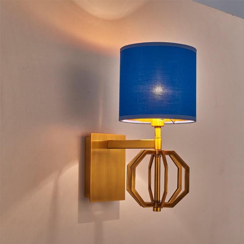 Metal Royal Blue Wall Sconce Drum 1-Light Modern Wall Mount Light Fixture with Fabric Shade for Foyer Royal Blue Clearhalo 'Wall Lamps & Sconces' 'Wall Lights' Lighting' 231351