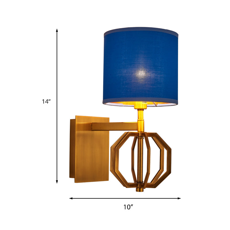 Metal Royal Blue Wall Sconce Drum 1-Light Modern Wall Mount Light Fixture with Fabric Shade for Foyer Clearhalo 'Wall Lamps & Sconces' 'Wall Lights' Lighting' 231354