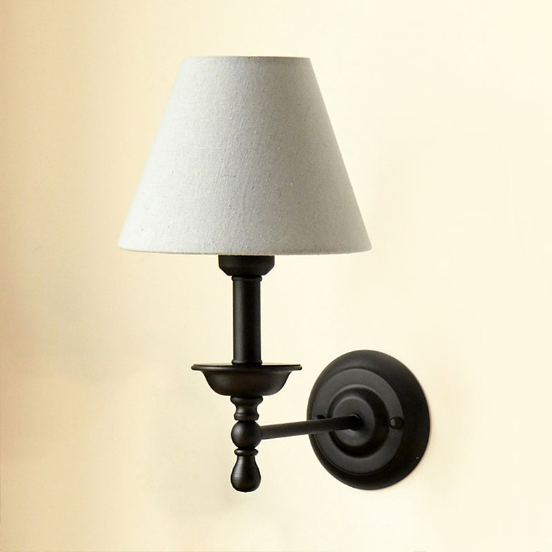 1 Light Metal Wall Light Traditional Gray-Blue/White Fabric Cone Shade Bedroom Sconce Light Gray-Blue Clearhalo 'Wall Lamps & Sconces' 'Wall Lights' Lighting' 231361