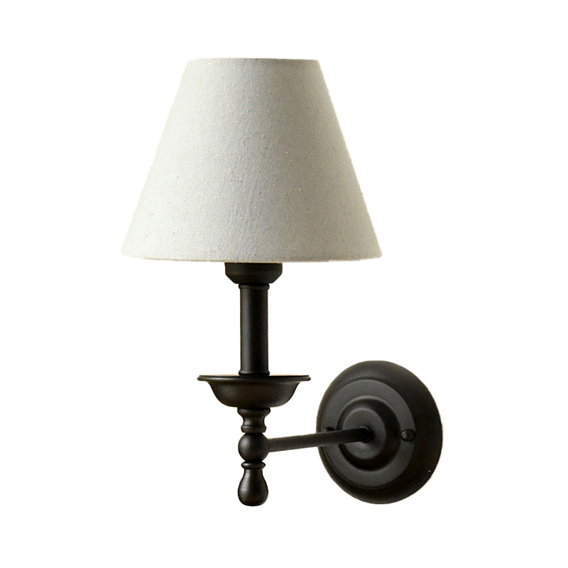 1 Light Metal Wall Light Traditional Gray-Blue/White Fabric Cone Shade Bedroom Sconce Light Clearhalo 'Wall Lamps & Sconces' 'Wall Lights' Lighting' 231363