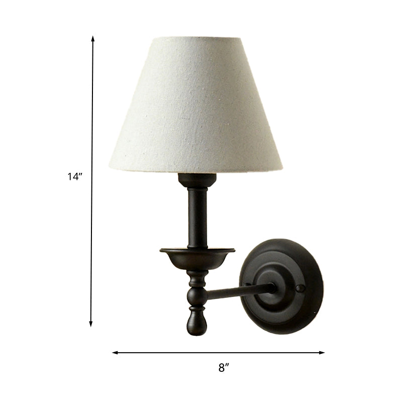 1 Light Metal Wall Light Traditional Gray-Blue/White Fabric Cone Shade Bedroom Sconce Light Clearhalo 'Wall Lamps & Sconces' 'Wall Lights' Lighting' 231364