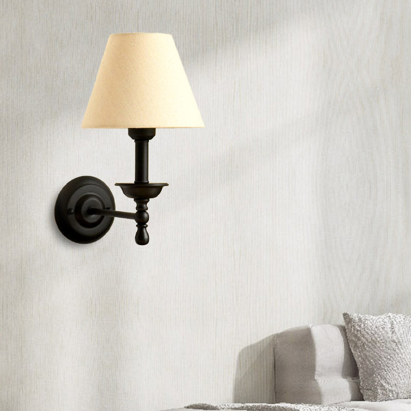 1 Light Metal Wall Light Traditional Gray-Blue/White Fabric Cone Shade Bedroom Sconce Light White Clearhalo 'Wall Lamps & Sconces' 'Wall Lights' Lighting' 231365