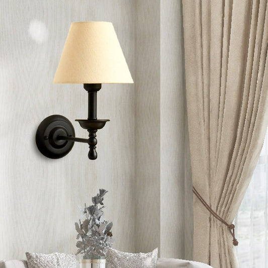 1 Light Metal Wall Light Traditional Gray-Blue/White Fabric Cone Shade Bedroom Sconce Light Clearhalo 'Wall Lamps & Sconces' 'Wall Lights' Lighting' 231366