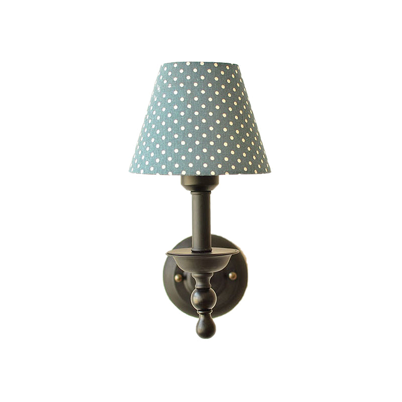 Modern Tapered Sconce Light Fixture 1-Light Metal Wall Mounted Light with Dot Fabric Shade in Coffee/Blue Clearhalo 'Wall Lamps & Sconces' 'Wall Lights' Lighting' 231387