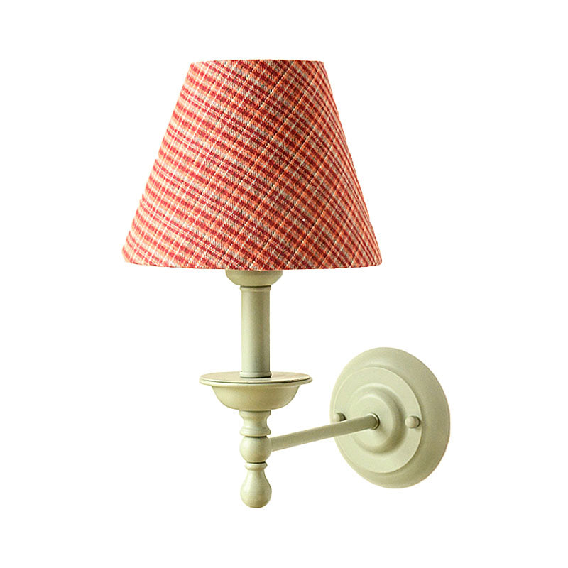 1 Bulb Cone Wall Lamp Vintage Style Red/Yellow/Blue Fabric Shade Wall Sconce for Dining Room Clearhalo 'Wall Lamps & Sconces' 'Wall Lights' Lighting' 231397