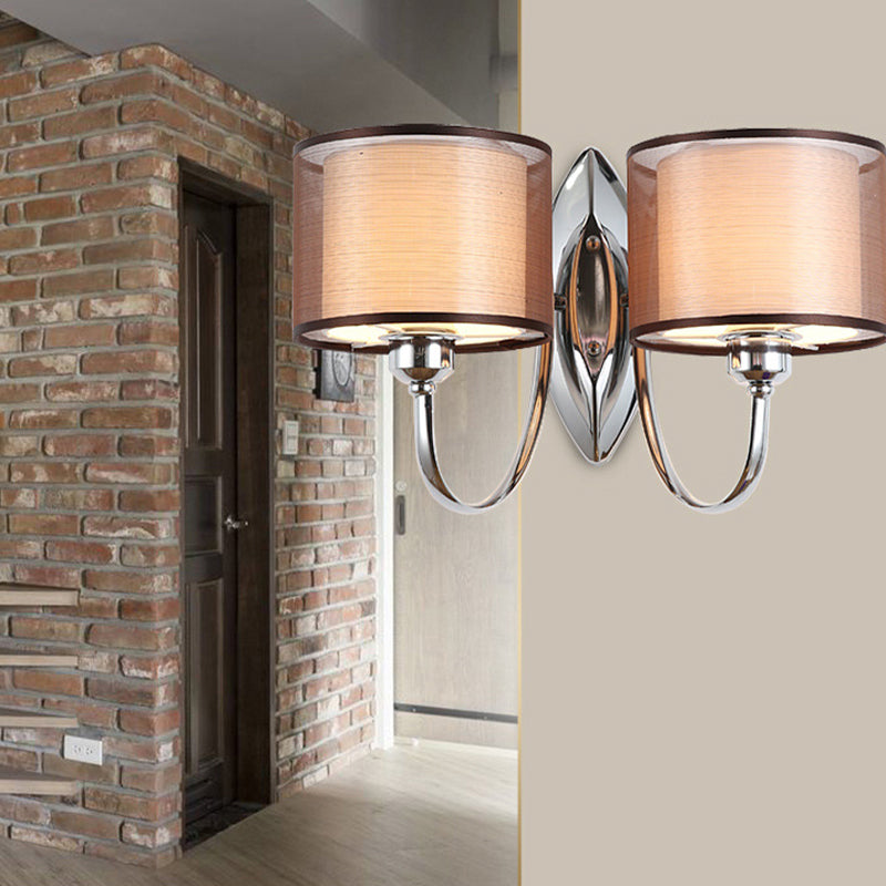 Cylindrical Fabric Shade Wall Sconce Modern 1/2-Light Hallway Sconce Light Fixture in Chrome Clearhalo 'Wall Lamps & Sconces' 'Wall Lights' Lighting' 231418