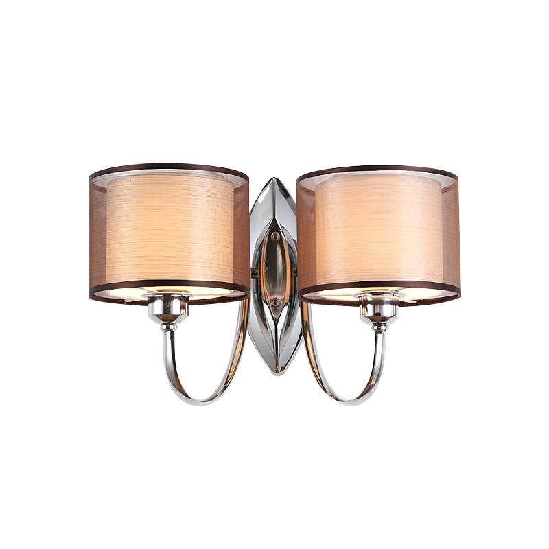 Cylindrical Fabric Shade Wall Sconce Modern 1/2-Light Hallway Sconce Light Fixture in Chrome Clearhalo 'Wall Lamps & Sconces' 'Wall Lights' Lighting' 231419