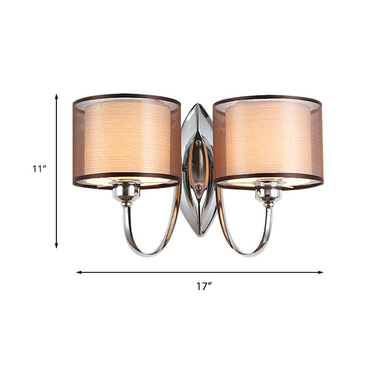 Cylindrical Fabric Shade Wall Sconce Modern 1/2-Light Hallway Sconce Light Fixture in Chrome Clearhalo 'Wall Lamps & Sconces' 'Wall Lights' Lighting' 231420