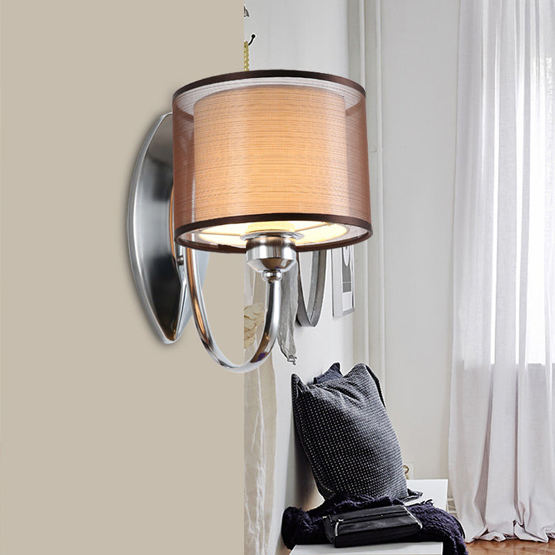 Cylindrical Fabric Shade Wall Sconce Modern 1/2-Light Hallway Sconce Light Fixture in Chrome Clearhalo 'Wall Lamps & Sconces' 'Wall Lights' Lighting' 231424