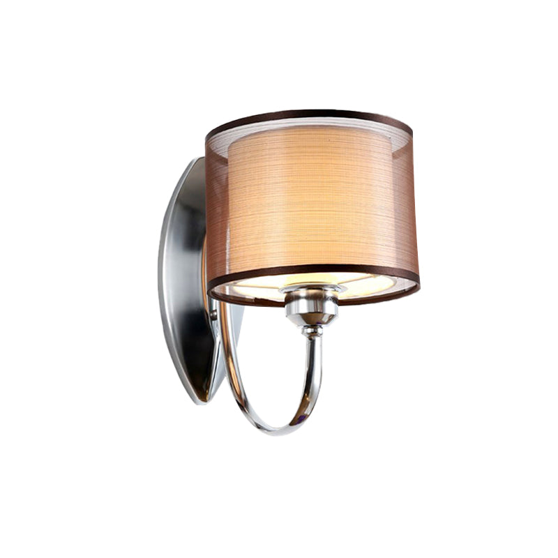 Cylindrical Fabric Shade Wall Sconce Modern 1/2-Light Hallway Sconce Light Fixture in Chrome Clearhalo 'Wall Lamps & Sconces' 'Wall Lights' Lighting' 231425