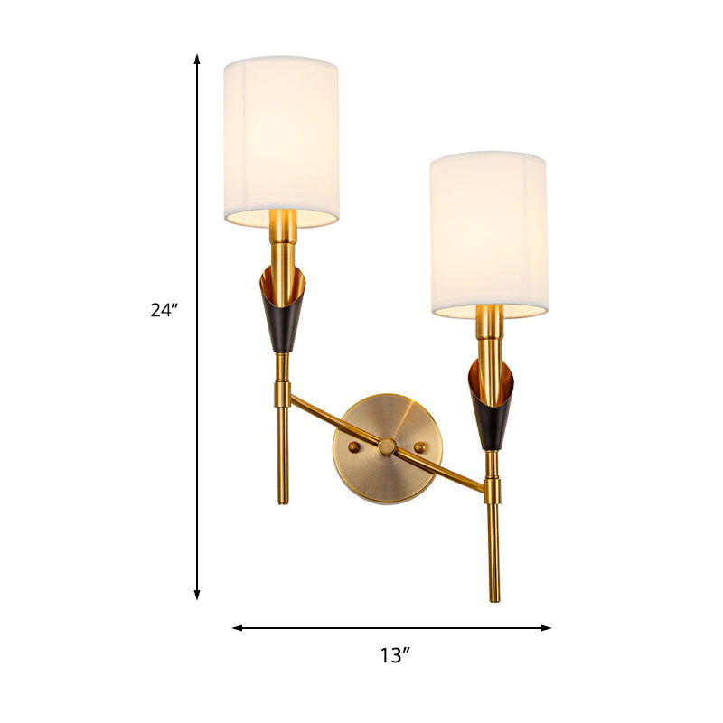 Cylinder Living Room Wall Sconce Light Traditional Metal 1/2-Light Gold Wall Lamp with Fabric Shade Clearhalo 'Wall Lamps & Sconces' 'Wall Lights' Lighting' 231439