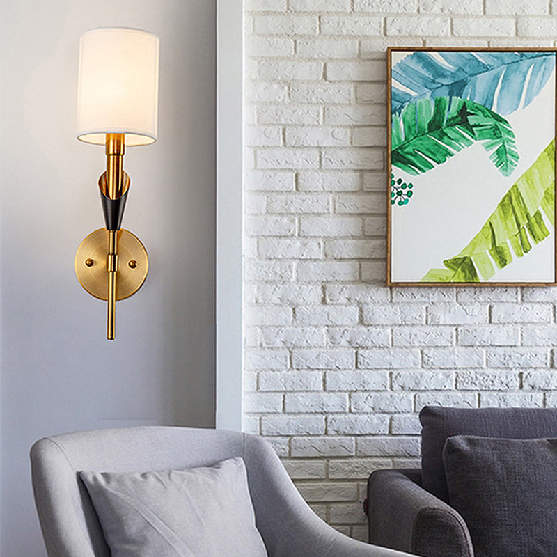 Cylinder Living Room Wall Sconce Light Traditional Metal 1/2-Light Gold Wall Lamp with Fabric Shade Clearhalo 'Wall Lamps & Sconces' 'Wall Lights' Lighting' 231443