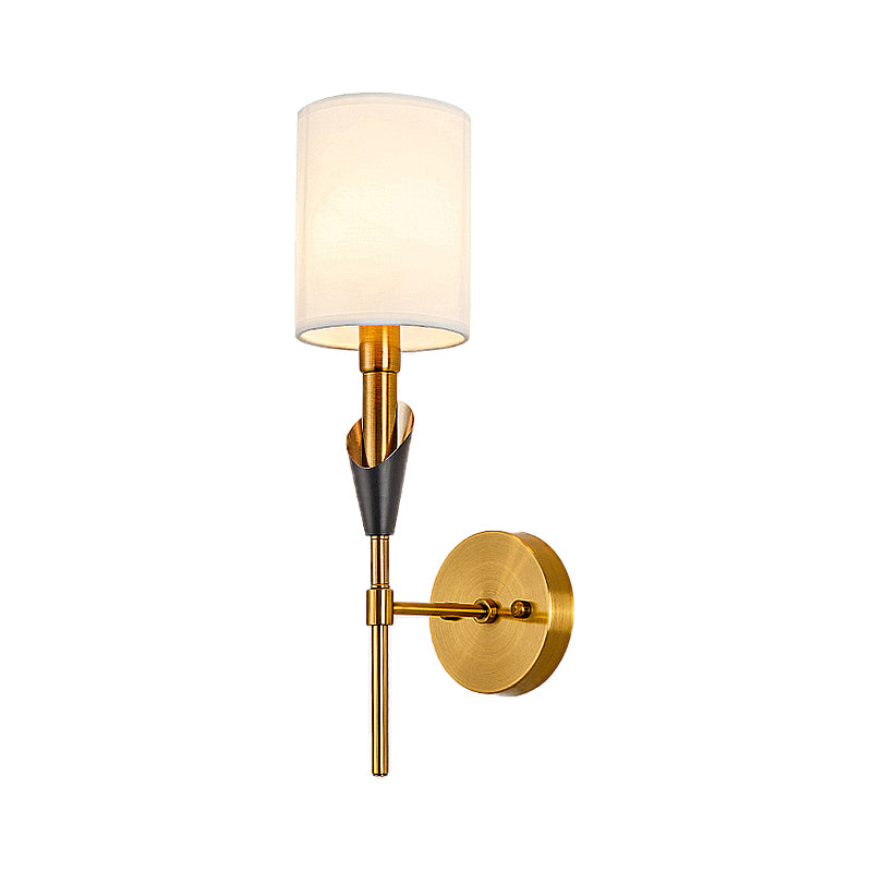 Cylinder Living Room Wall Sconce Light Traditional Metal 1/2-Light Gold Wall Lamp with Fabric Shade Clearhalo 'Wall Lamps & Sconces' 'Wall Lights' Lighting' 231444