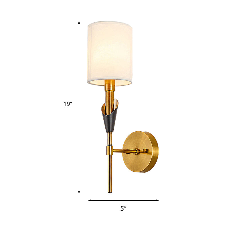 Cylinder Living Room Wall Sconce Light Traditional Metal 1/2-Light Gold Wall Lamp with Fabric Shade Clearhalo 'Wall Lamps & Sconces' 'Wall Lights' Lighting' 231445