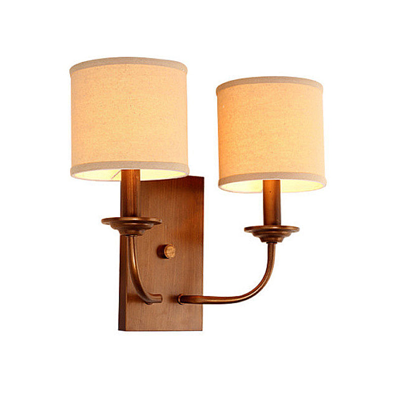 Fabric Shade Cylindrical Wall Lamp Vintage Style 1/2-Light Bedroom Wall Light Sconce in Flaxen Clearhalo 'Wall Lamps & Sconces' 'Wall Lights' Lighting' 231448