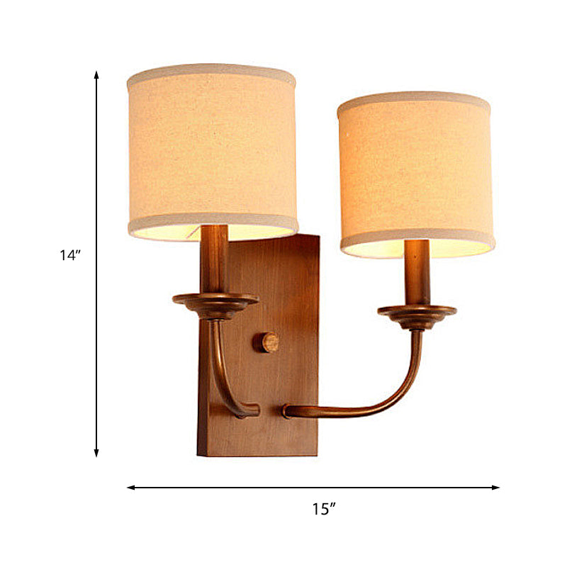 Fabric Shade Cylindrical Wall Lamp Vintage Style 1/2-Light Bedroom Wall Light Sconce in Flaxen Clearhalo 'Wall Lamps & Sconces' 'Wall Lights' Lighting' 231449