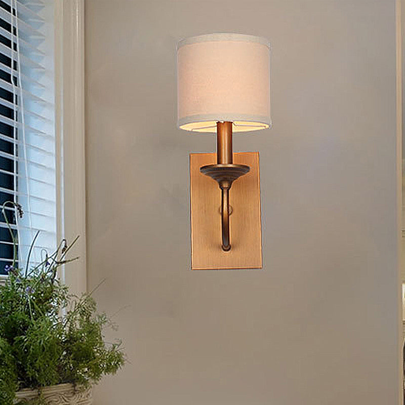 Fabric Shade Cylindrical Wall Lamp Vintage Style 1/2-Light Bedroom Wall Light Sconce in Flaxen 1.0 Flaxen Clearhalo 'Wall Lamps & Sconces' 'Wall Lights' Lighting' 231451