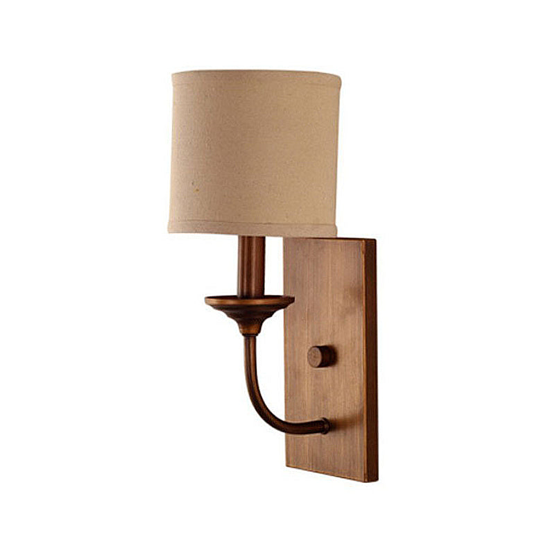 Fabric Shade Cylindrical Wall Lamp Vintage Style 1/2-Light Bedroom Wall Light Sconce in Flaxen Clearhalo 'Wall Lamps & Sconces' 'Wall Lights' Lighting' 231453